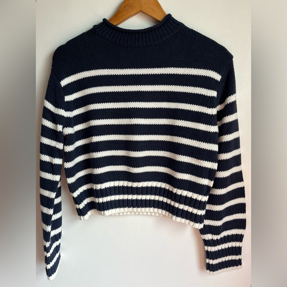 NWT J.Crew Women's Size XXS Rollneck sweater in Navy/White stripes - Picture 4 of 10